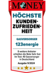 Focus Money Höchste Kundenzufriedenheit Gasversorger 123energie (09/2024)