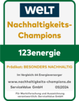 WELT-Siegel Nachhaltigkeits-Champions Besonders Nachhaltig 123energie
