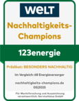 WELT-Siegel Nachhaltigkeits-Champions Besonders Nachhaltig 123energie 2025 WELT-Siegel Nachhaltigkeits-Champions Besonders Nachhaltig 123energie 2025